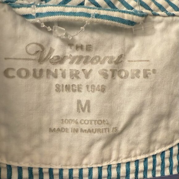Vermont Country Store Womens Teal Seersucker Robe Size M Striped Loungewear Pool - Picture 7 of 13